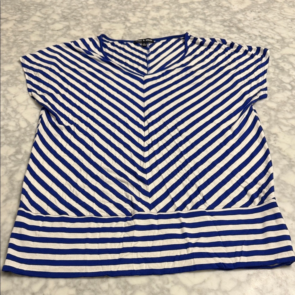 Cable & Gauge Short Sleeve Top with Blue and White Stripes